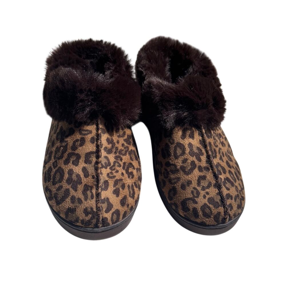 Cuddl Duds Leopard Print Faux Fur Clog Slippers Women’s Medium 7–8